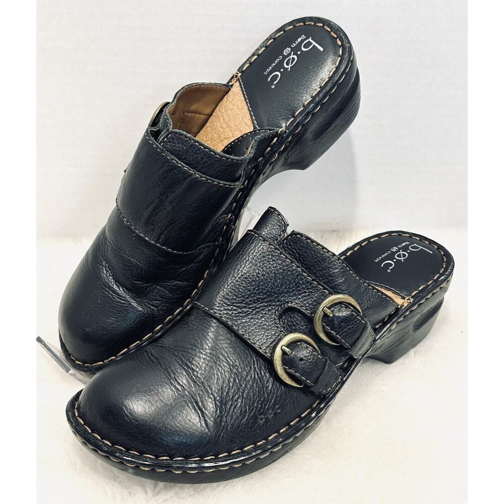 b.o.c. BORN Ladies Size 10M Black Genuine Leather Slip-On Mules-Comfort-EUC